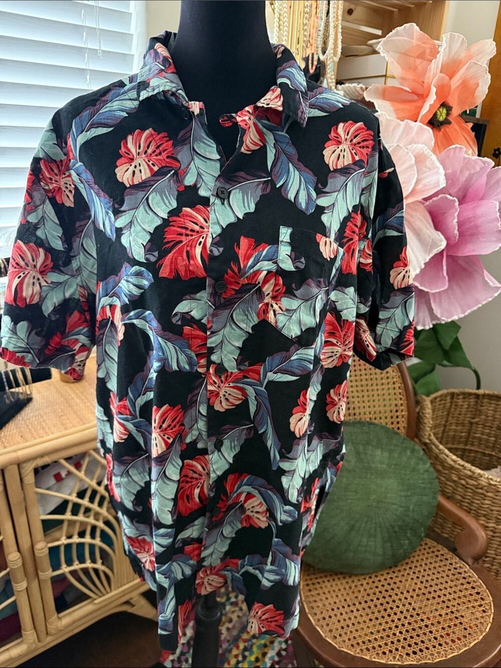 J Crew Mid-Y2K Hawaiian Aloha Floral Tropical Resort Button Up Linen Camp Shirt